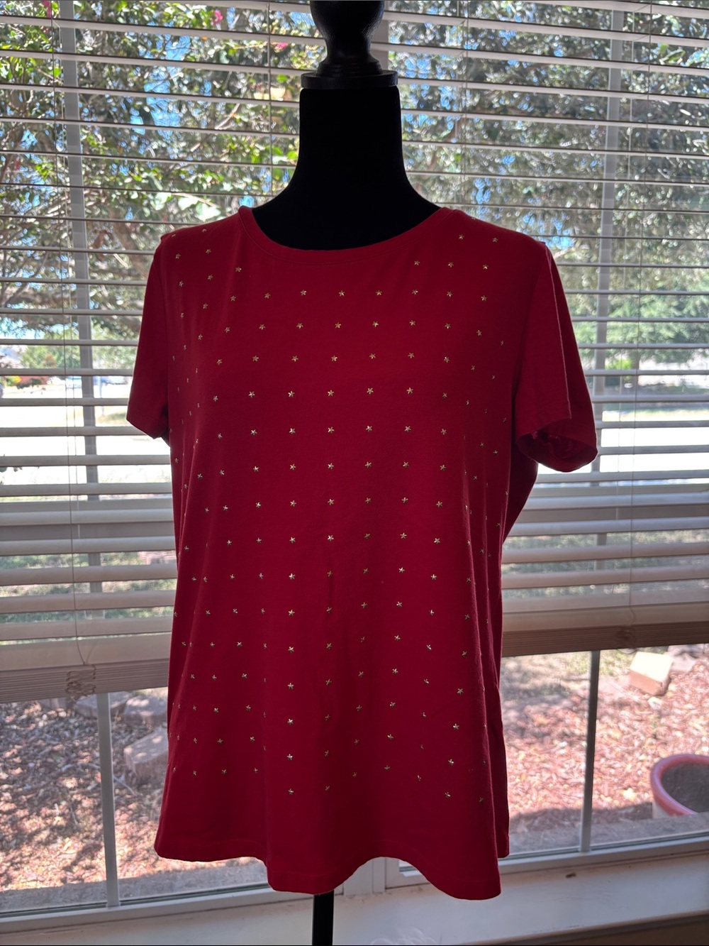 Tommy Hilfiger Red Short-Sleeve Tee with Stud Detail